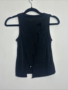 SHEIN Black Sleeveless Tank with Scalloped Cutouts and Pearl Accent
